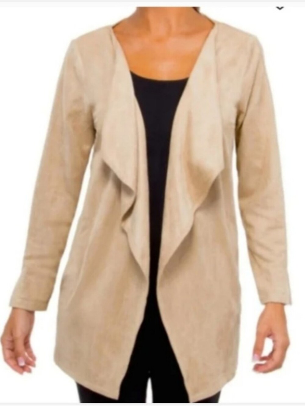 Gretchen Scott Suede Tan Open Front Waterfall Cardigan XL EUC
